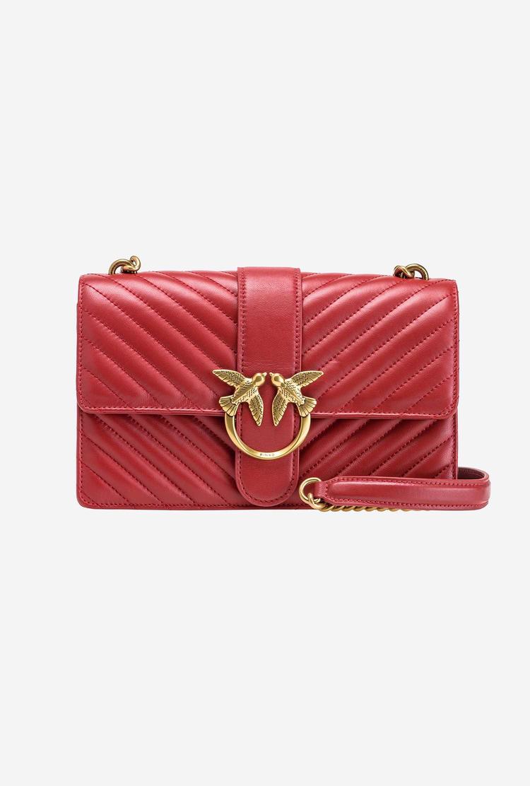 Women's Pinko Classic Love Bag Icon Chevron Crossbody Bags Red Gold | Canada-83651029