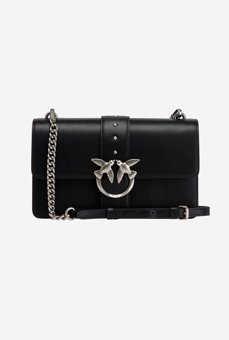 Women's Pinko Classic Love Bag Icon Simply Crossbody Bags Black Silver | Canada-15438029