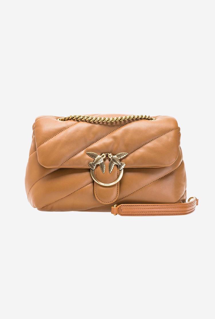 Women's Pinko Classic Love Bag Puff Maxi Quilt Crossbody Bags Brown Gold | Canada-41587699
