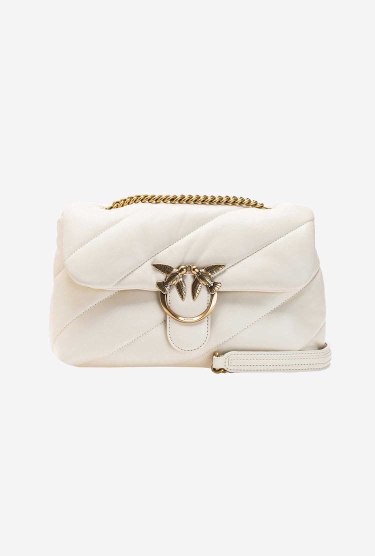 Women's Pinko Classic Love Bag Puff Maxi Quilt Crossbody Bags White Gold | Canada-47251609