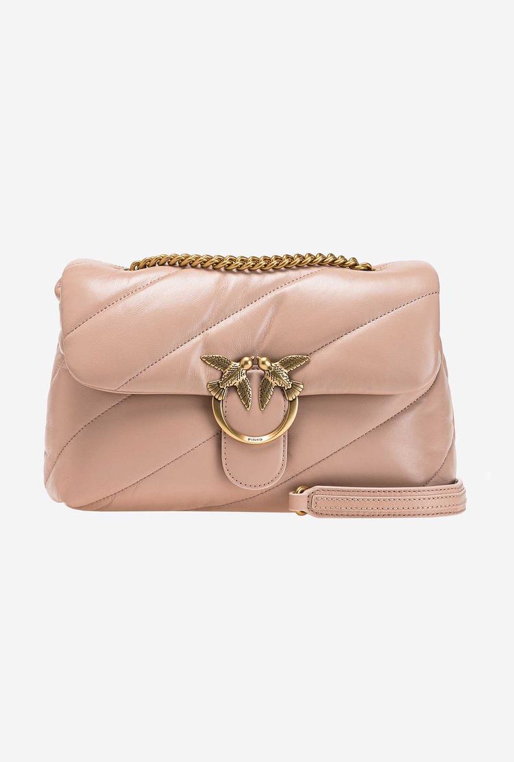 Women's Pinko Classic Love Bag Puff Maxi Quilt Shoulder Bags Pink Gold | Canada-62580439