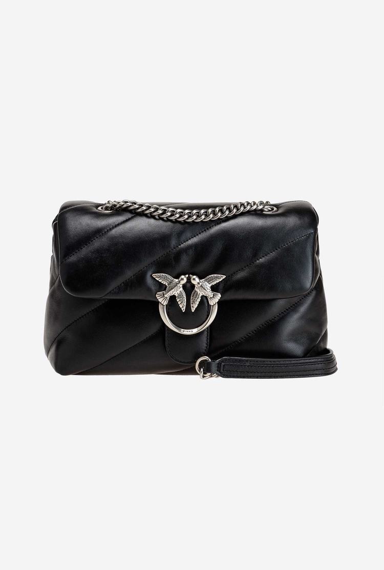 Women's Pinko Classic Love Bag Puff Maxi Quilt Shoulder Bags Black Silver | Canada-64391759