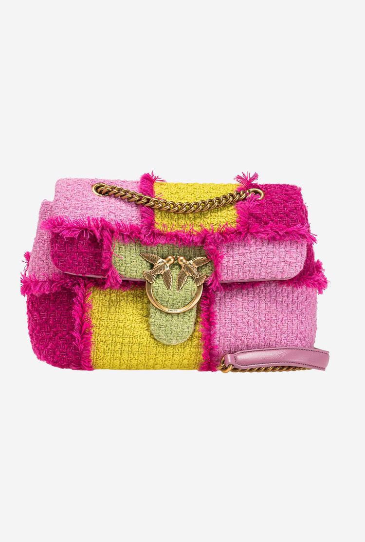 Women's Pinko Classic Love Bag Puff Patchwork Crossbody Bags Pink/Green Gold | Canada-96051489