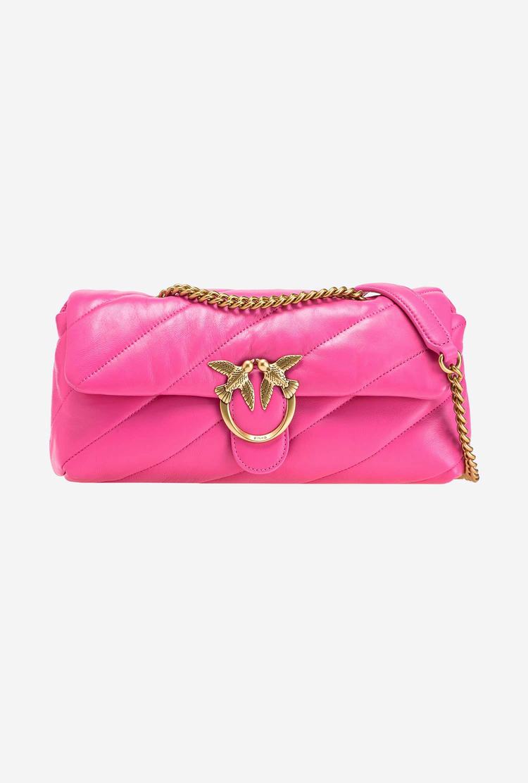 Women's Pinko Classic Love Baguette Maxi Quilt Shoulder Bags Fuchsia Gold | Canada-04527969