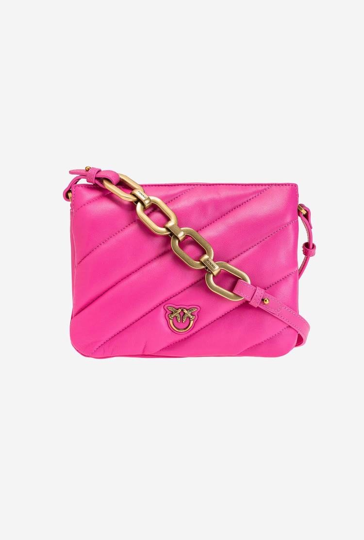 Women's Pinko Classic Twins Bag Maxi Quilt Crossbody Bags Fuchsia Gold | Canada-02861979