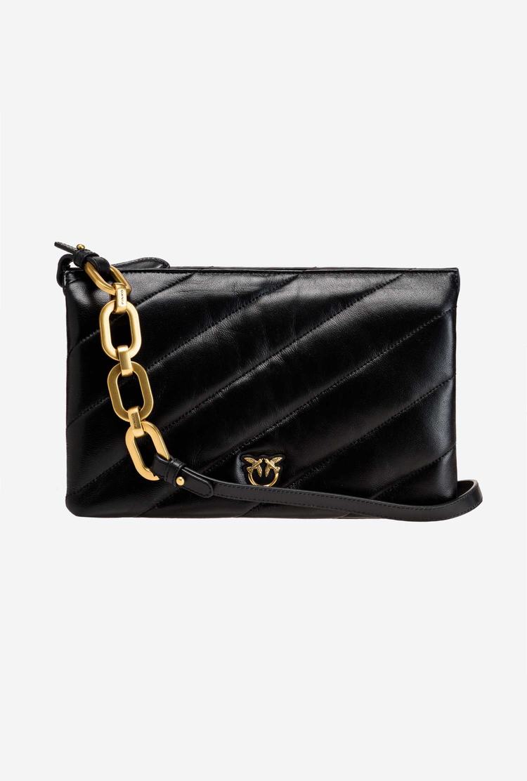 Women's Pinko Classic Twins Bag Maxi Quilt Crossbody Bags Black Gold | Canada-23587199