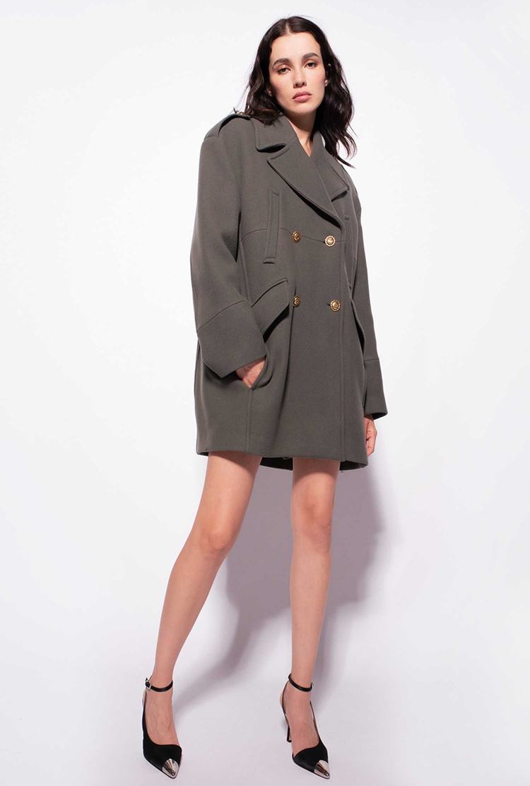 Women's Pinko Cloth Pea Coats Dark Green | Canada-67402399