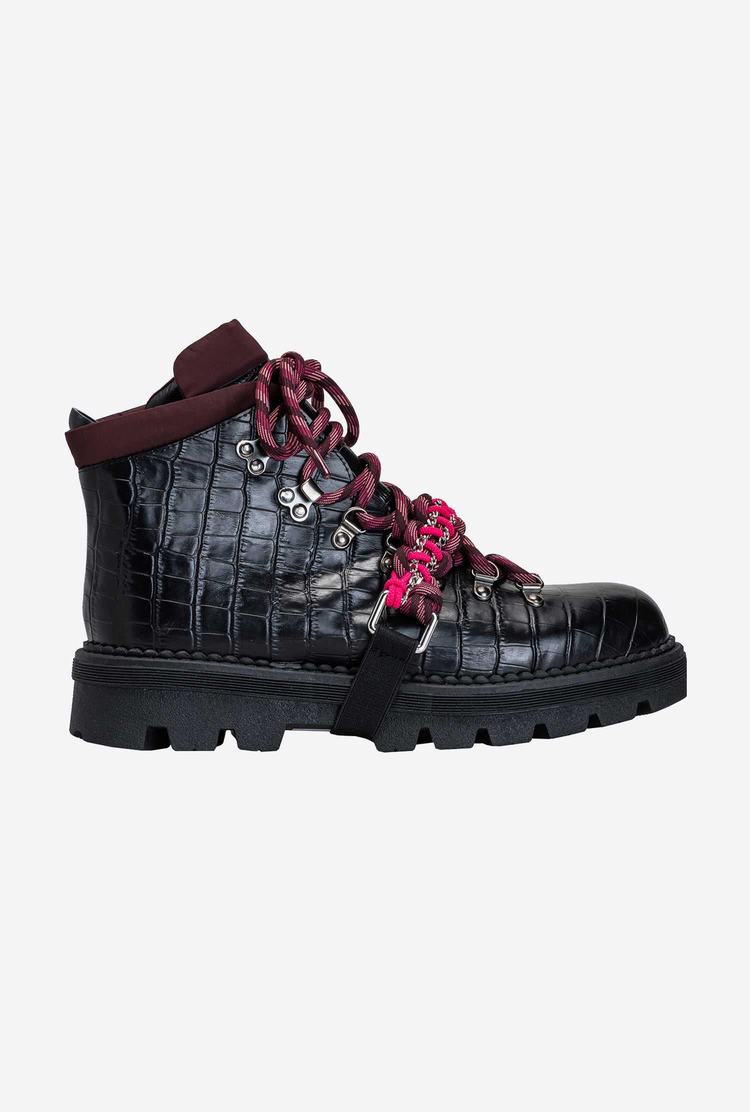 Women's Pinko Cord Insert Leather Boots Black | Canada-21905879