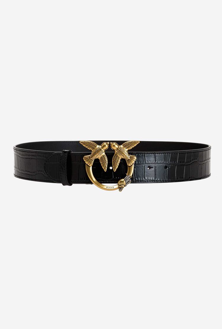 Women's Pinko Crocodile Print Belts Black Gold | Canada-43670129