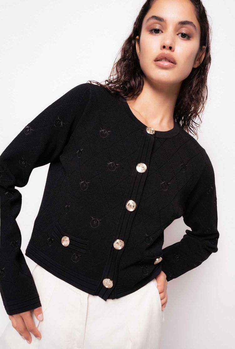 Women's Pinko Cropped Jacquard Love Birds Jackets Black | Canada-21034959