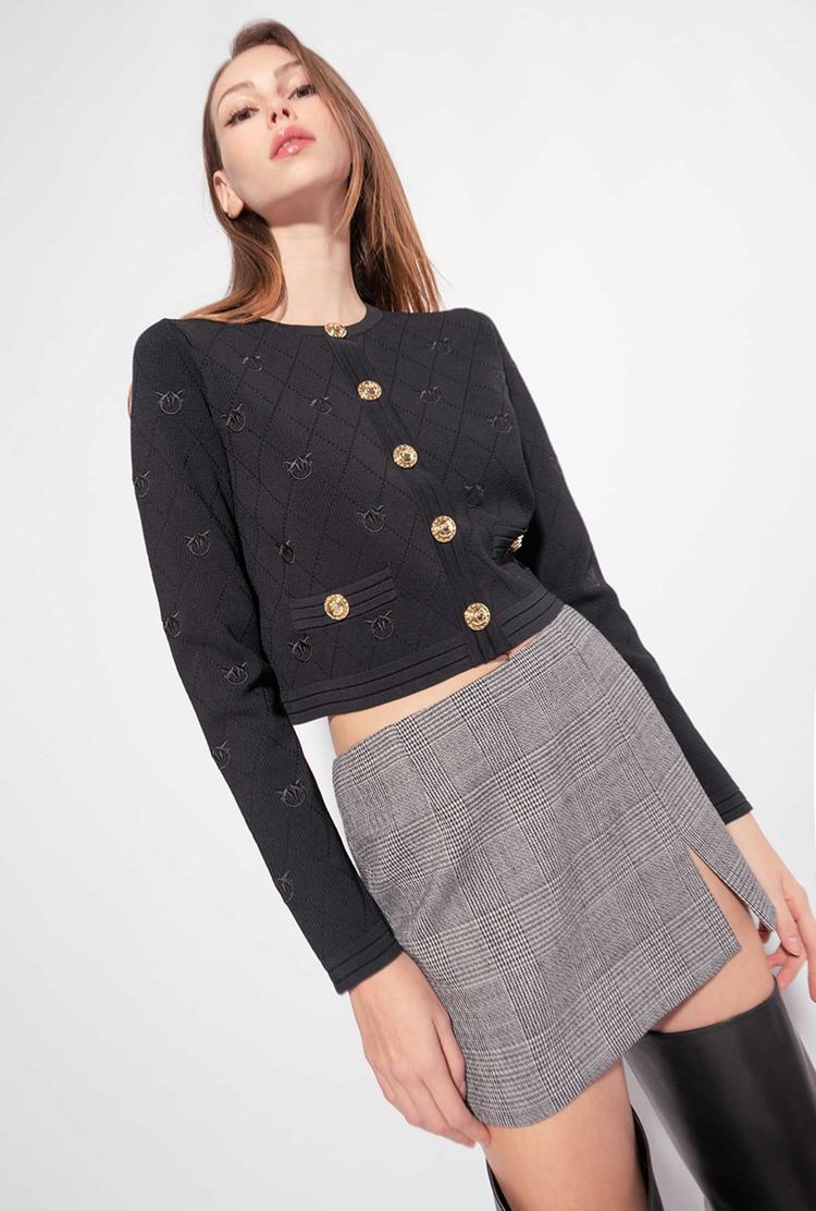 Women's Pinko Cropped Jacquard Love Birds Jackets Black | Canada-72839169