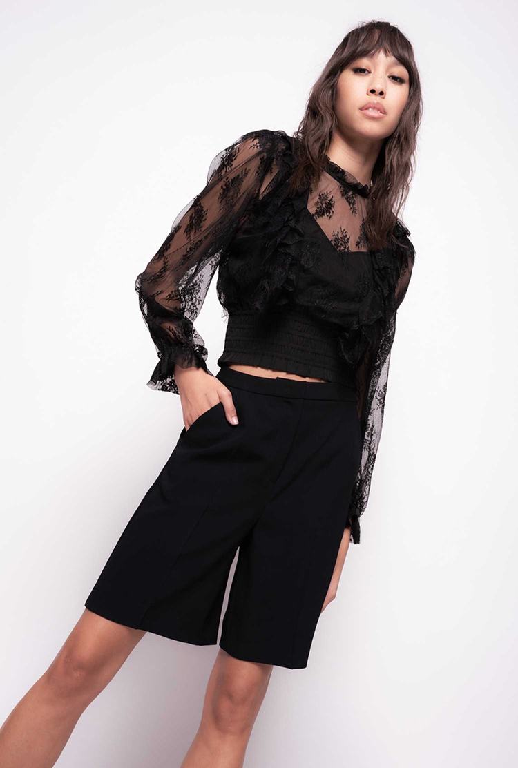 Women's Pinko Cropped Lace Shirts Black | Canada-82390459