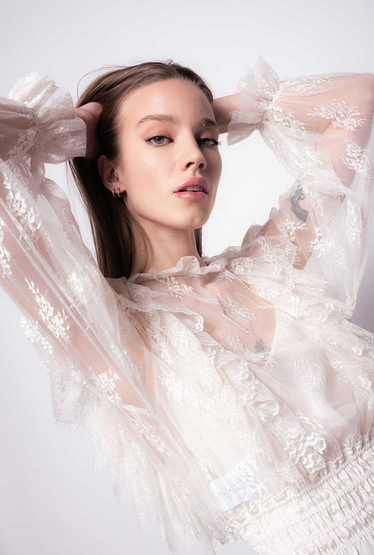 Women's Pinko Cropped Lace Shirts White | Canada-21453899