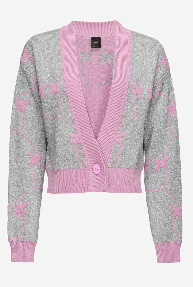 Women's Pinko Cropped Monogram Jacquard Cardigan Silver/Pink | Canada-37014289