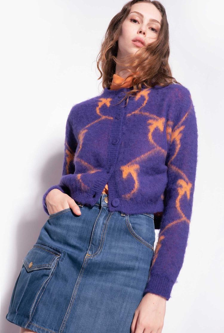 Women's Pinko Cropped Monogram Jacquard Cardigan Purple/Orange | Canada-84603519
