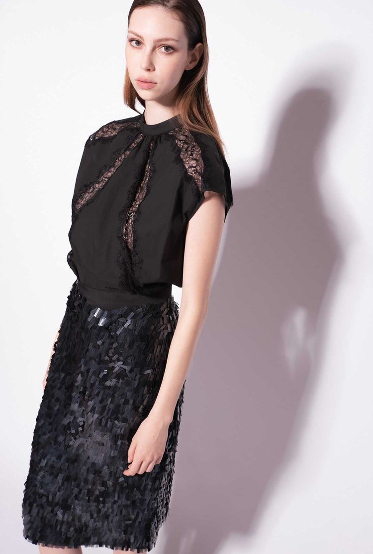 Women's Pinko Cropped Poplin And Lace Tanks Black | Canada-19736859