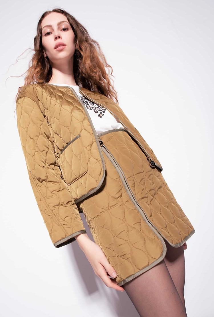 Women's Pinko Cropped Quilted Coats Brown | Canada-21960759