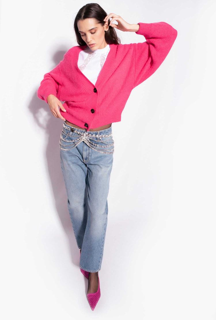 Women's Pinko Cropped Rib-knit Cardigan Fluorescent Fuchsia | Canada-06193549