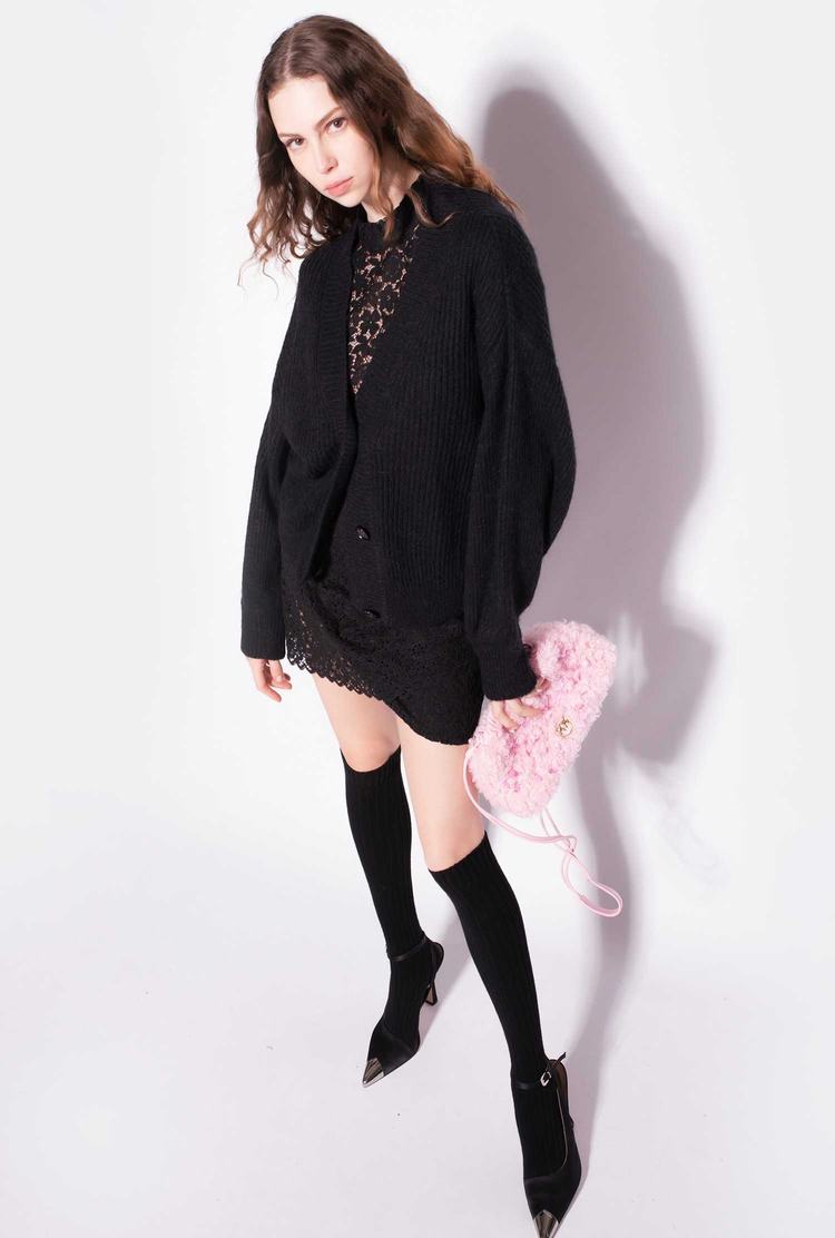 Women's Pinko Cropped Rib-knit Cardigan Black | Canada-57629039