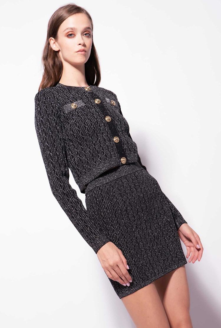 Women's Pinko Cropped Ribbed Lurex Jackets Black/Silver | Canada-19548209