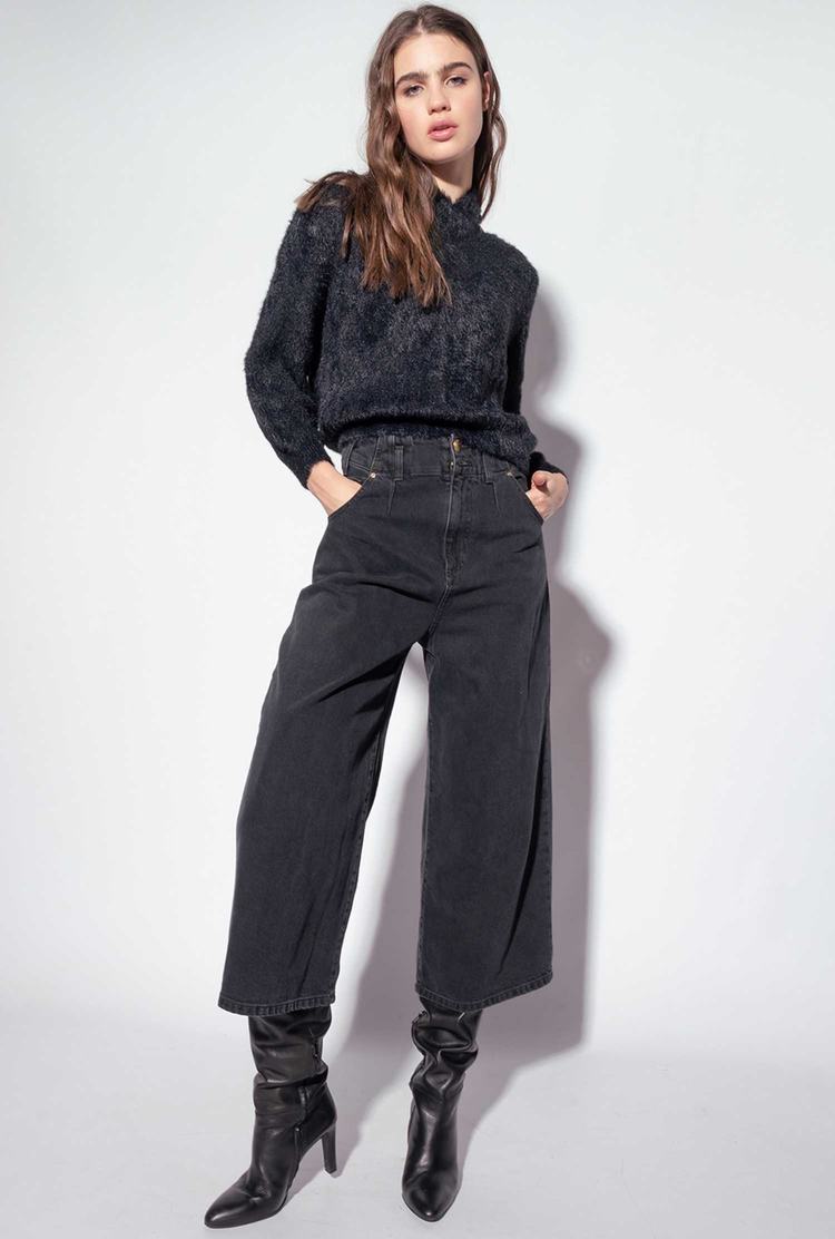 Women's Pinko Cropped Wide-leg In Black Denim Jeans Grey | Canada-04635129