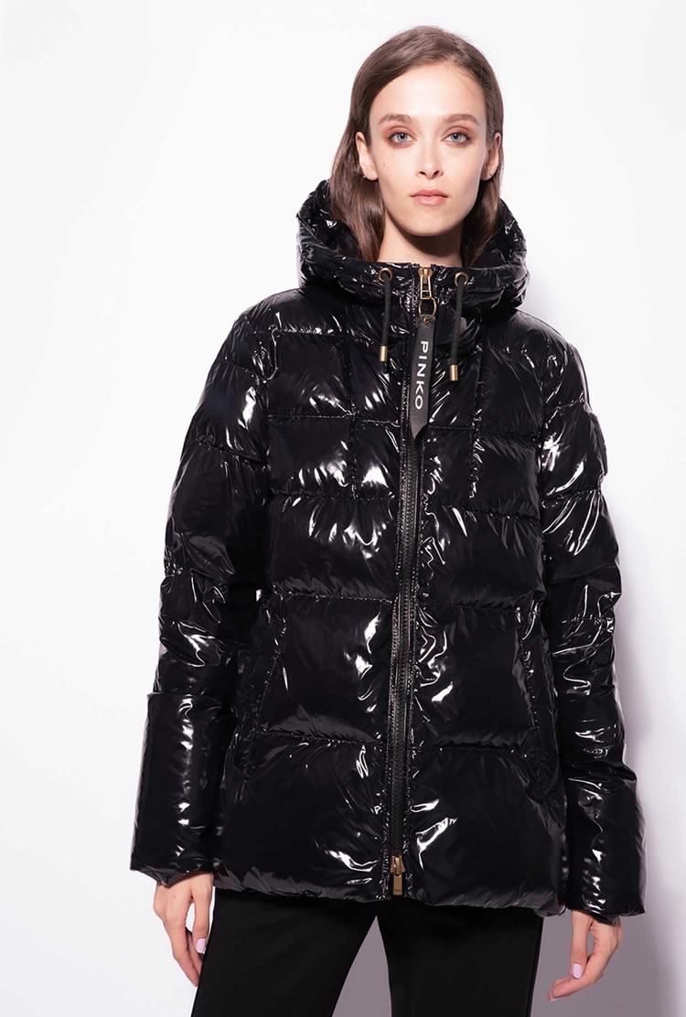 Women's Pinko Crystal Nylon Jackets Black | Canada-26370489