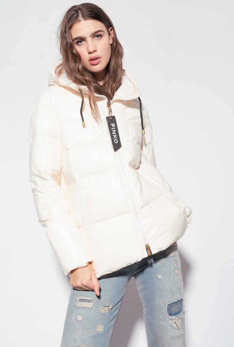 Women's Pinko Crystal Nylon Jackets White | Canada-97530249
