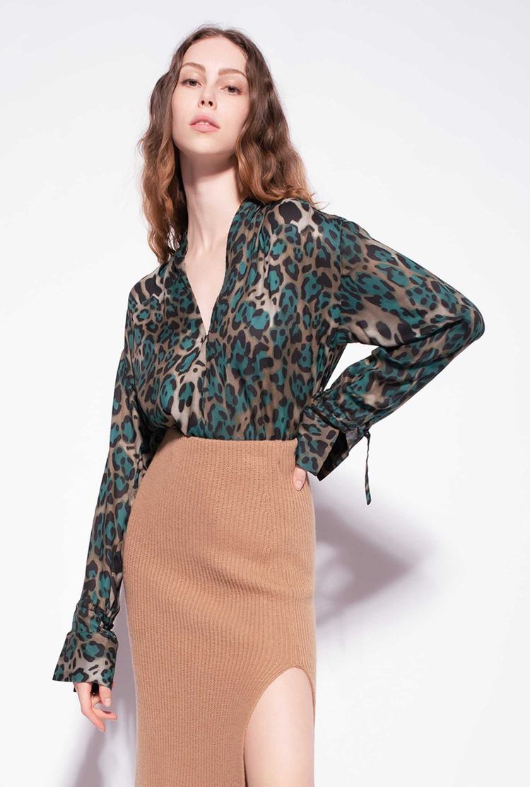 Women's Pinko Dappled Camouflage Shirts Multicolor Green/Black | Canada-65193409