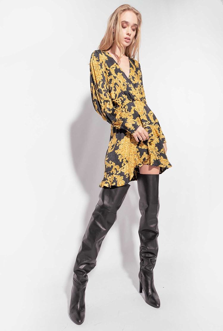 Women's Pinko Decorative Print Dress Black/Gold | Canada-26049789