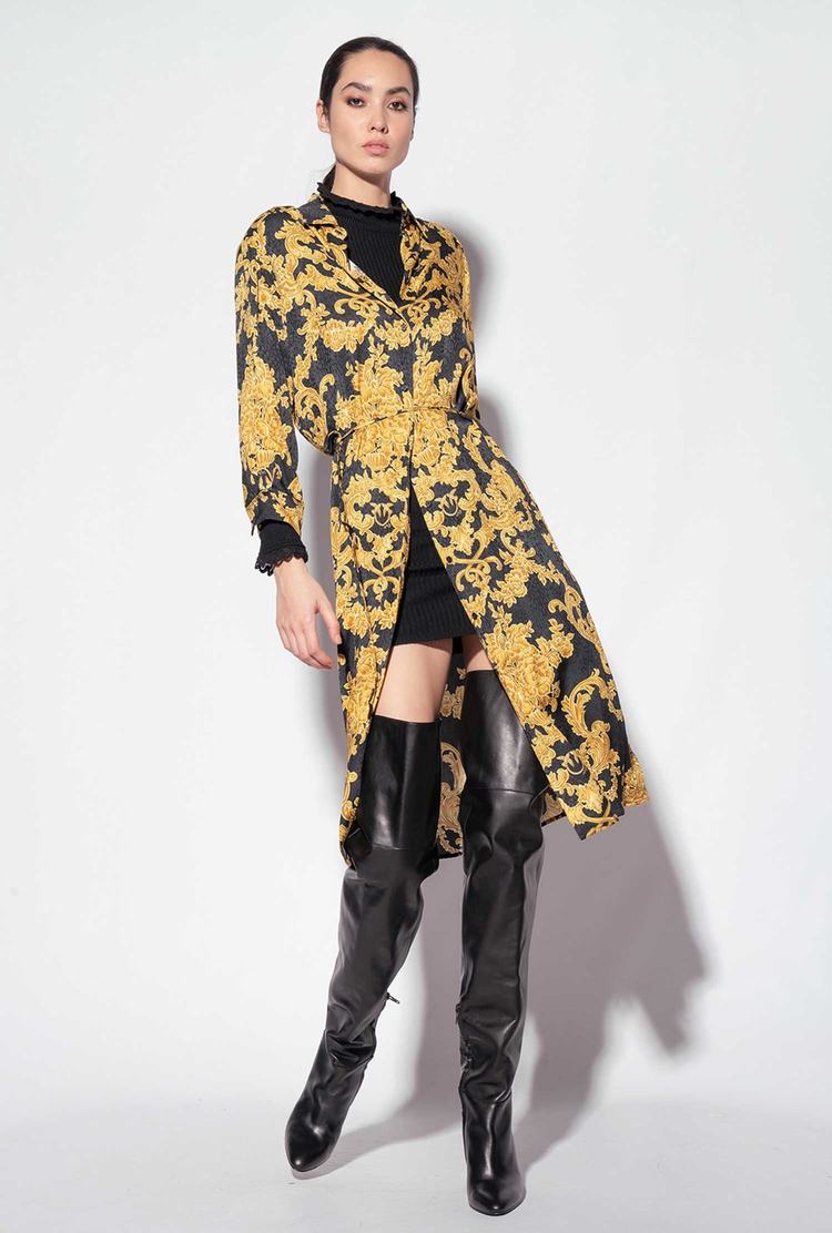 Women's Pinko Decorative Print Dress Black/Gold | Canada-90268419