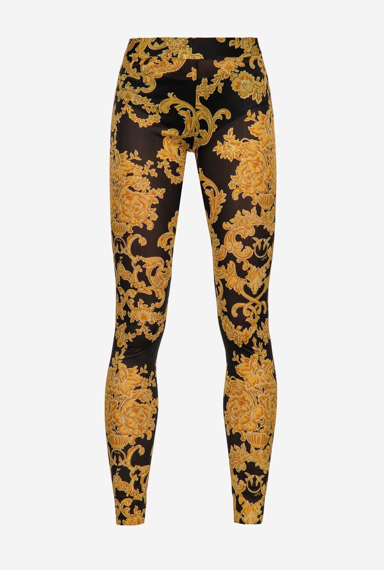 Women's Pinko Decorative Print Pants Black/Gold | Canada-89541629