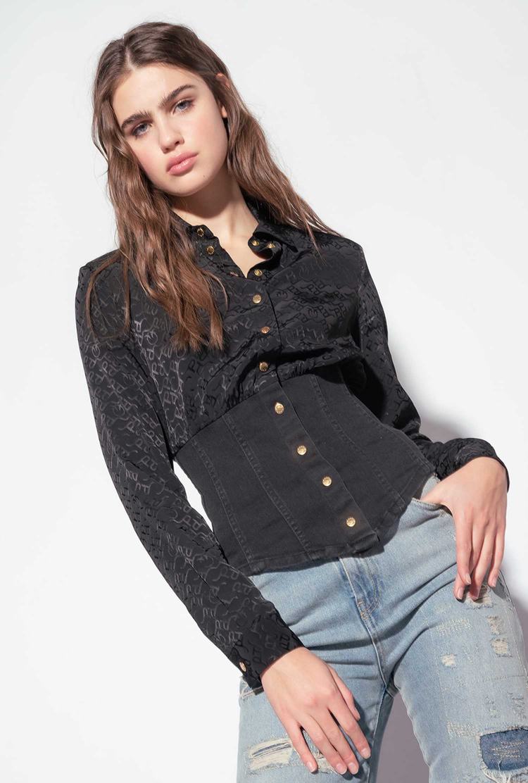 Women's Pinko Denim And Jacquard Shirts Black | Canada-13208599