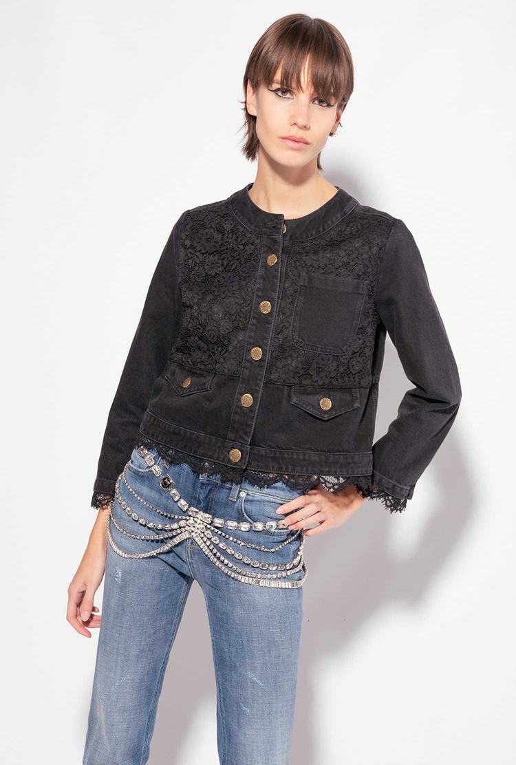 Women's Pinko Denim And Lace Jackets Black | Canada-76814909
