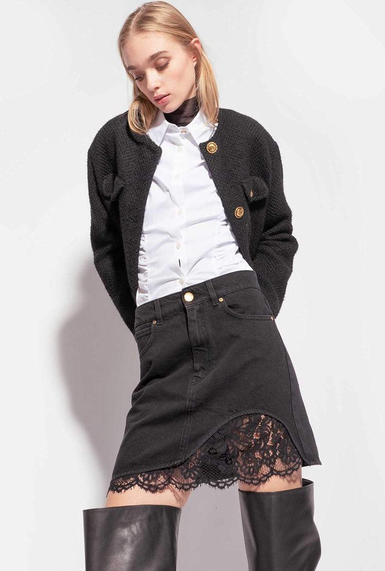Women's Pinko Denim And Lace Mini Skirts Black | Canada-81973509