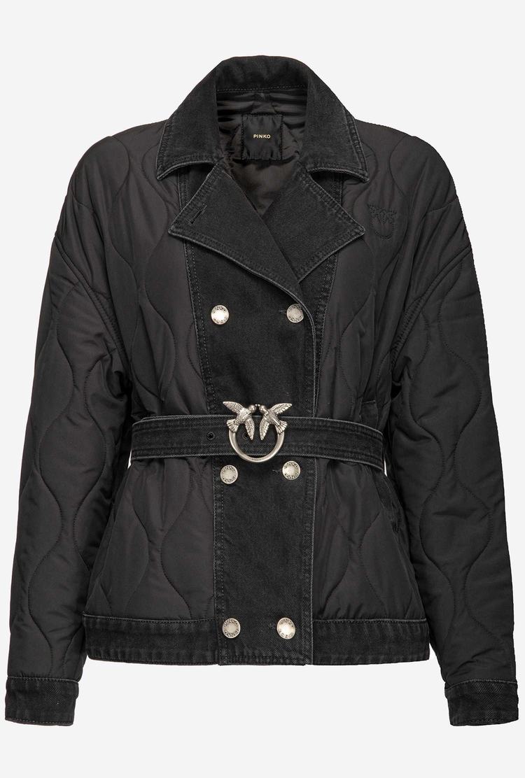Women's Pinko Denim Quilted Jackets Black | Canada-75963249