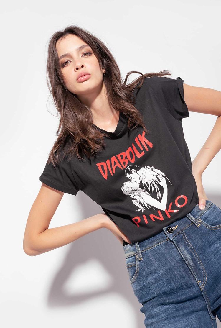 Women's Pinko Diabolik T Shirts Black | Canada-85196079