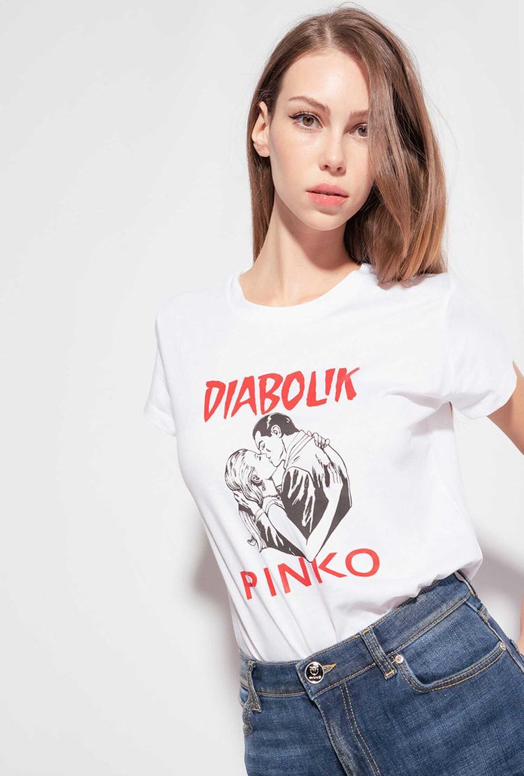 Women's Pinko Diabolik T Shirts White | Canada-84356299