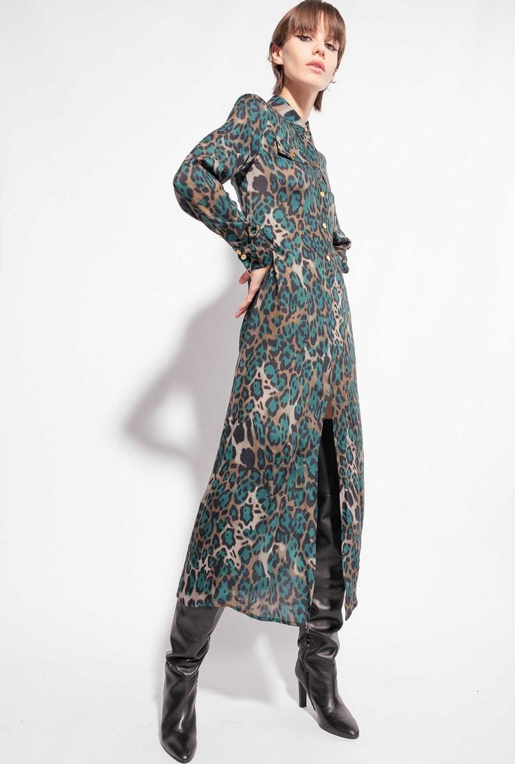 Women's Pinko Dotted Camouflage Motif Dress Multicolor Green/Black | Canada-42379089