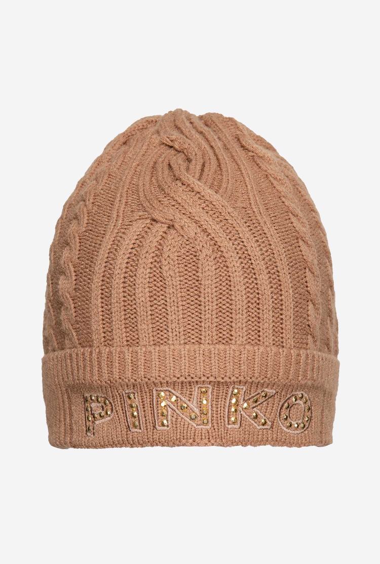 Women's Pinko Embroidered Beanie Beige | Canada-24983169