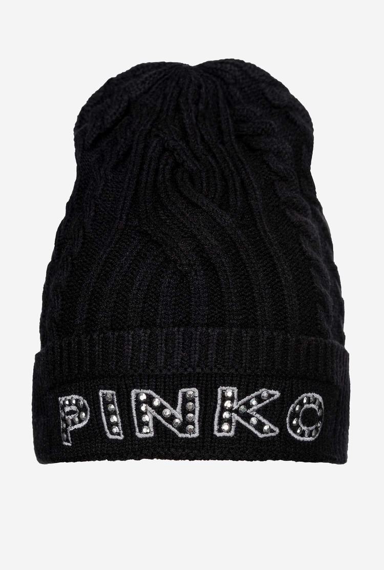 Women's Pinko Embroidered Beanie Black | Canada-95374029