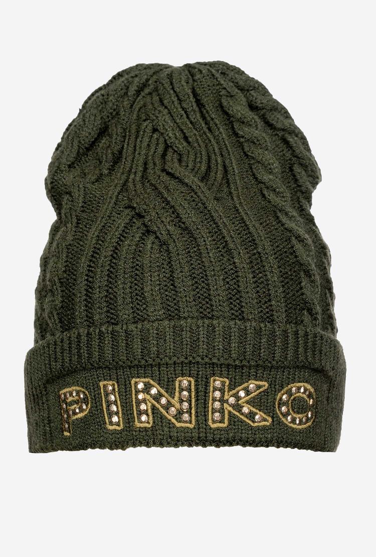 Women's Pinko Embroidered Beanie Green | Canada-13268409