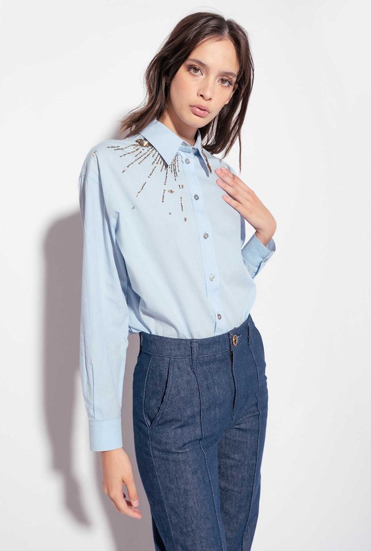 Women's Pinko Embroidery Shirts Blue | Canada-54370989