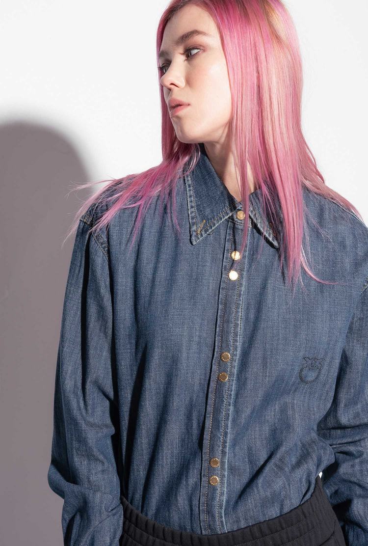 Women's Pinko Embroidery Shirts Blue | Canada-90652349