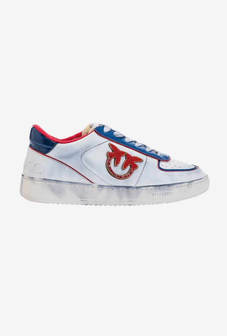 Women's Pinko Embroidery Sneakers Multicolor White/Red | Canada-24651939