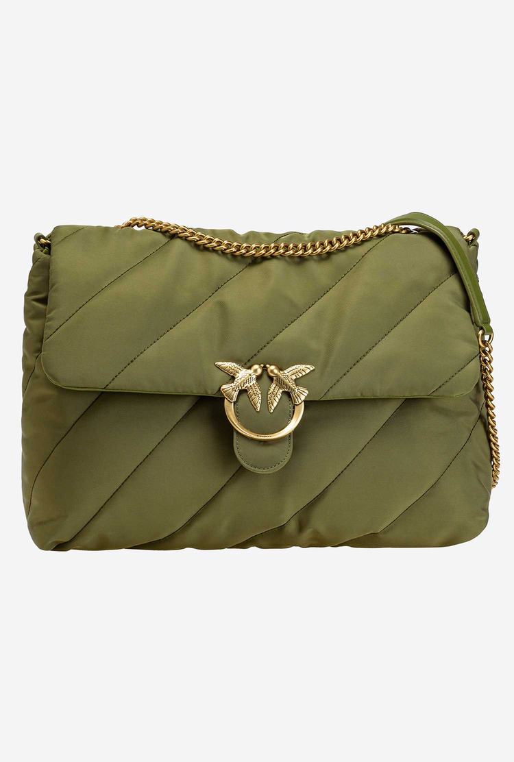 Women's Pinko Extra Love Bag Puff Maxi Quilt Crossbody Bags Green Gold | Canada-23078499