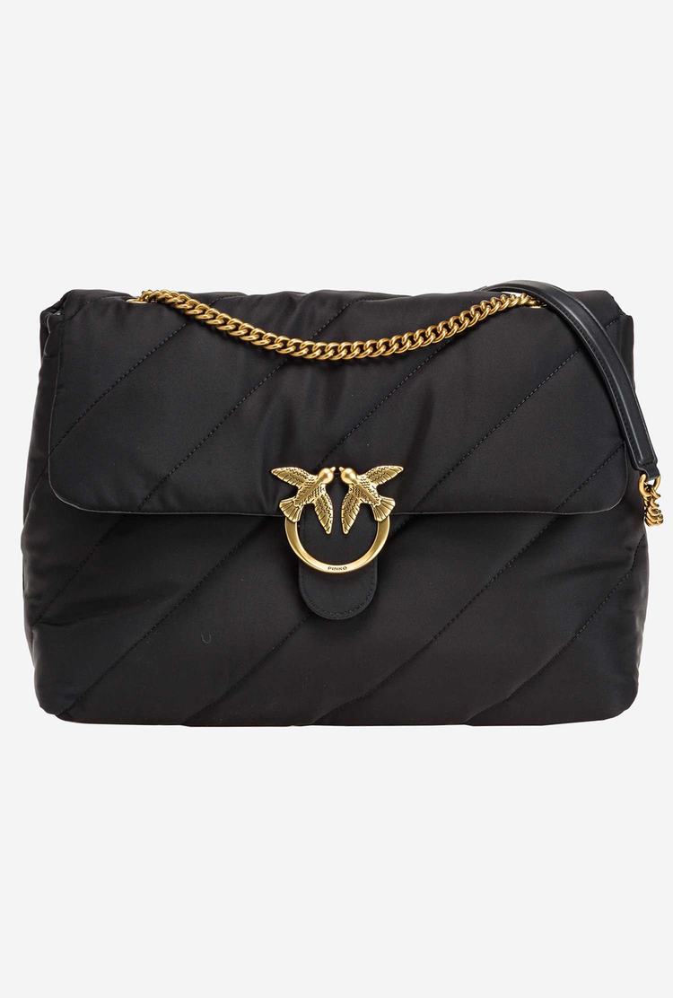 Women's Pinko Extra Love Bag Puff Maxi Quilt Crossbody Bags Black Gold | Canada-24618709
