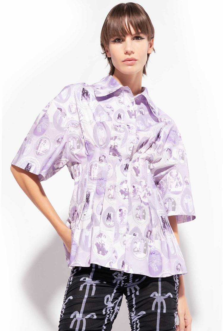 Women's Pinko Family Print Shirts White | Canada-69210379