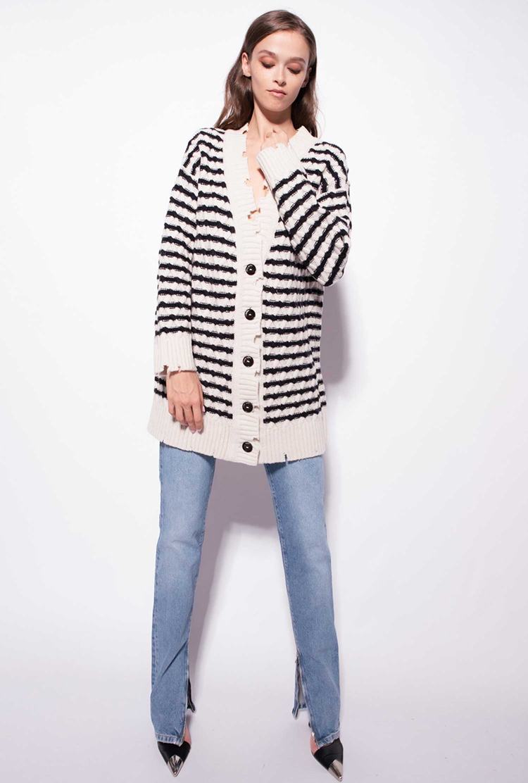 Women's Pinko Fancy-striped Cardigan Cream/Black | Canada-12736049