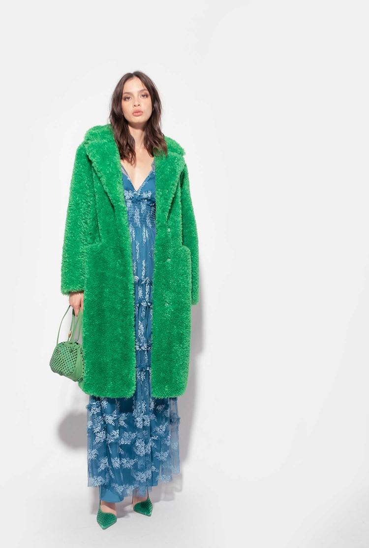 Women's Pinko Faux Fur Coats Green | Canada-19473809