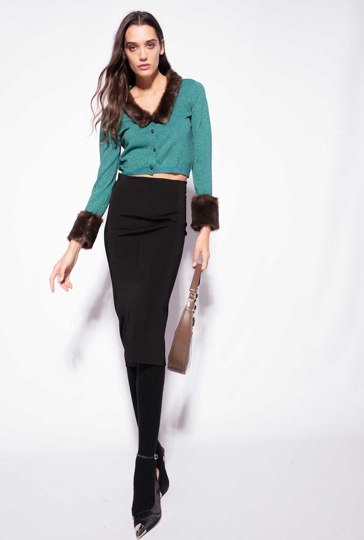 Women's Pinko Faux Fur Details Cardigan Green | Canada-59648219